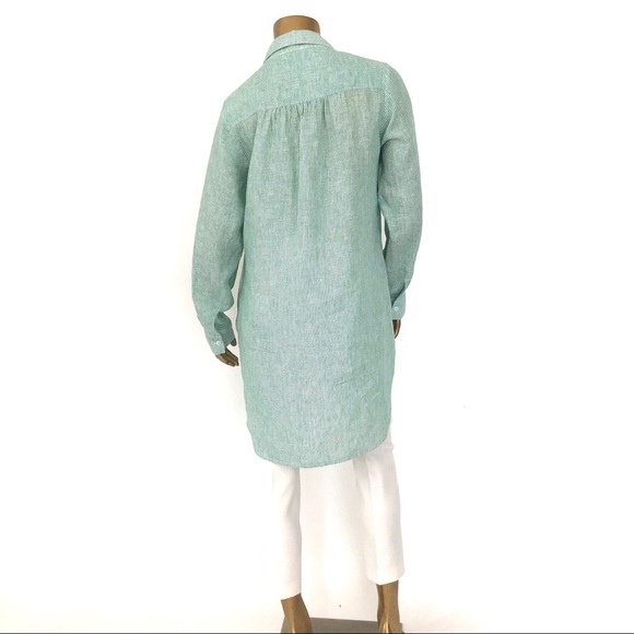 HARSHMAN 100% LINEN GREEN STRIPE TUNIC DRESS   M - Picture 5 of 8